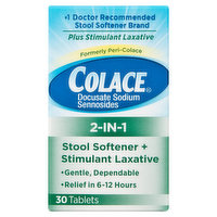 Colace Stool Softener + Stimulant Laxative, 2-in-1, Tablets - 30 Each 