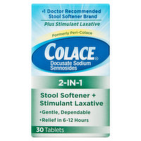 Colace Stool Softener + Stimulant Laxative, 2-in-1, Tablets - 30 Each