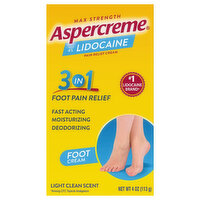 Aspercreme Foot Cream, Max Strength, Light Clean Scent, 3 in 1 - 4 Ounce 