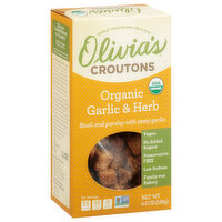 Olivia's Croutons, Organic, Garlic & Herb - 4.5 Ounce 