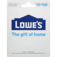 Lowes Gift Card, Lowe's, $25-$500 - 1 Each 