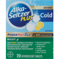 Alka-Seltzer Plus Cold, Severe, Night, PowerFast Fizz, Effervescent Tablets, Lemon - 20 Each 