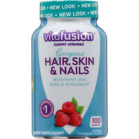 Vitafusion Gummy Vitamins, Gorgeous Hair, Skin & Nails, Raspberry Flavor - 100 Each 