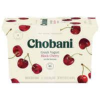 Chobani Yogurt, Non-Fat, Greek, Black Cherry, On the Bottom, Value 4 Pack