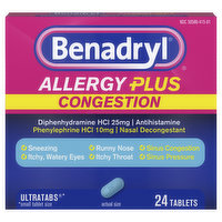 Benadryl Allergy Plus Congestion, Tablets - 24 Each