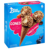 Blue Bunny Ice Cream Cones, Vanilla, Caramel Lovers, Hot Fudge, Variety Pack - 6 Each 