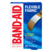 Band Aid Bandages, Adhesive, Flexible Fabric, All One Size - 30 Each 