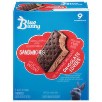 Blue Bunny Frozen Dairy Dessert, Chocolate Lovers, Sandwiches - 9 Each
