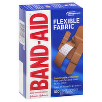 Band Aid Bandages, Flexible Fabric, Assorted Sizes - 100 Each 