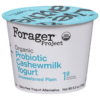 Forager Project Cashewmilk Yogurt, Dairy-Free, Organic, Unsweetened Plain, Probiotic - 5.3 Ounce 