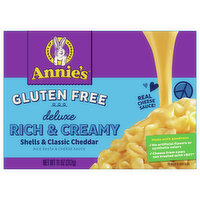 Annie's Rice Pasta & Cheese Sauce, Gluten Free, Shells & Classic Cheddar, Deluxe, Rich & Creamy - 11 Ounce