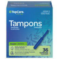 TopCare Tampons, Plastic Applicator, Super Absorbency, Unscented - 36 Each 