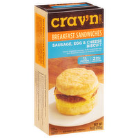 Crav'n Flavor Breakfast Sandwiches, Biscuit, Sausage, Egg & Cheese, 2 Pack - 2 Each 