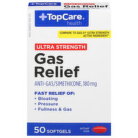 TopCare Gas Relief, Ultra Strength, 180 mg, Softgels - 50 Each 