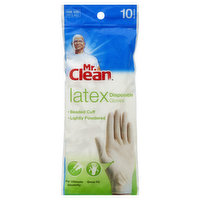 Mr. Clean Gloves, Latex, Disposable, One Size Fits All - 10 Each 