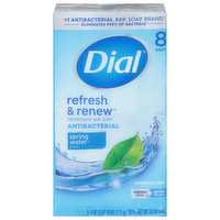 Dial Deodorant Bar Soap, Spring Water, Refresh & Renew, Antibacterial - 8 Each 