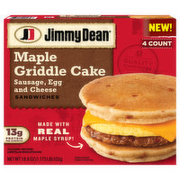 Jimmy Dean Jimmy Dean Sausage, Egg and Cheese Maple Griddle Cake Sandwiches, 4 ct Pack, 18.8 oz Box