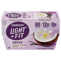 Dannon Yogurt, Fat Free, Greek, Toasted Coconut Vanilla - 4 Each 