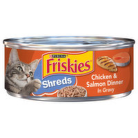 Friskies Cat Food, Chicken & Salmon Dinner in Gravy, Shreds - 5.5 Ounce 