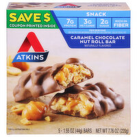 Atkins Snack Bar, Caramel Chocolate Nut Roll - 5 Each 