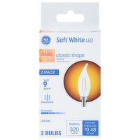 GE Light Bulb, LED CAC, Soft White, Classic Shape, 4 Watts, 2 Pack