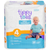 Tippy Toes Diapers, Ultra Absorbent, Size 4 (22-37 lb), Jumbo Pack