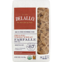 Delallo Farfalle, Organic, Whole Wheat, No. 87 Cut