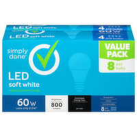 Simply Done Light Bulbs, LED, Soft White, 8.5 Watts, Value Pack - 8 Each 