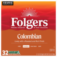Folgers Coffee, Medium, 100% Colombian, K-Cup Pods - 32 Each 