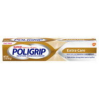 Poligrip Denture Adhesive Cream, Super, Extra Care - 2.2 Ounce 