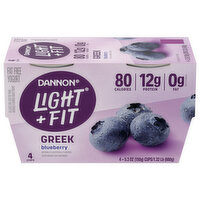 Dannon Yogurt, Fat Free, Greek, Blueberry - 4 Each 