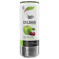 Celsius Energy Drink, Green Apple Cherry, Sparkling - 12 Fluid ounce 