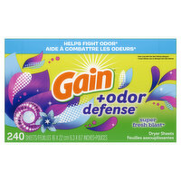 Gain + Odor Defense Dryer Sheets, Super Fresh Blast Scent - 240 Each 