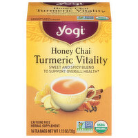 Yogi Herbal Supplement, Caffeine Free, Honey Chai, Turmeric Vitality, Tea Bags - 16 Each 