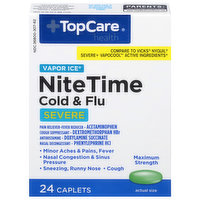 TopCare Cold & Flu, NiteTime, Severe, Maximum Strength, Vapor Ice, Caplets - 24 Each 