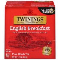 Twinings Black Tea, 100% Pure, English Breakfast, Bags - 50 Each 