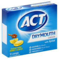 ACT Dry Mouth Lozenges, with Xylitol, Sugar Free, Honey-Lemon - 18 Each 