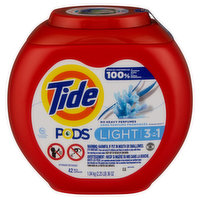 Tide Detergent, Light, 3 in 1, Pacs - 42 Each 