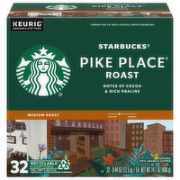 Starbucks Coffee, 100% Arabica, Ground, Medium Roast, Pike Place Roast, K-Cup Pods - 32 Each 