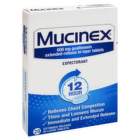 Mucinex Expectorant, 600 mg, 12 Hour, Extended-Release Bi-Layer Tablets - 20 Each 