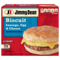 Jimmy Dean Sandwiches, Biscuit, Sausage, Egg & Cheese - 8 Each 