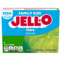 Jell-O Gelatin Dessert, Low Calorie, Zero Sugar, Lime, Family Size - 0.6 Ounce 