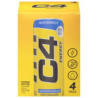 C4 Energy Drink, Performance, Zero Sugar, Frozen Bombsicle, 4 Pack