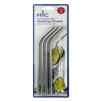 Harold Import Company Drinking Straws, 18/8 Stainless Steel - 4 Each 