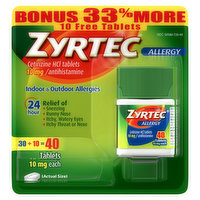 Zyrtec Allergy, Indoor & Outdoor Allergies,10 mg, Tablets - 40 Each 