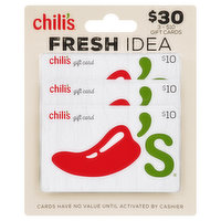Chili's Gift Cards, $30 - 3 Each 