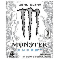 Monster Energy Drink, Zero Sugar, Zero Ultra, 4 Pack - 4 Each 