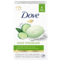 Dove Beauty Bar, Cool Moisture, Cucumber & Green Tea Scent - 6 Each 
