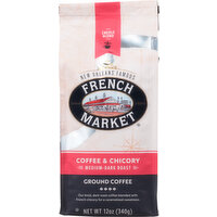 French Market Coffee, Ground, Medium-Dark Roast, Coffee & Chicory - 12 Ounce 