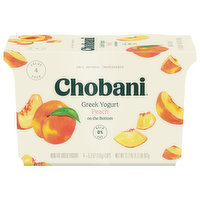Chobani Yogurt, Non-Fat, Greek, Peach, On the Bottom, Value 4 Pack - 4 Each